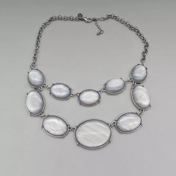 Charming Charlie Necklace Statement Bib Gray Oval Bead Pendants 20" NWOT - Picture 7 of 10